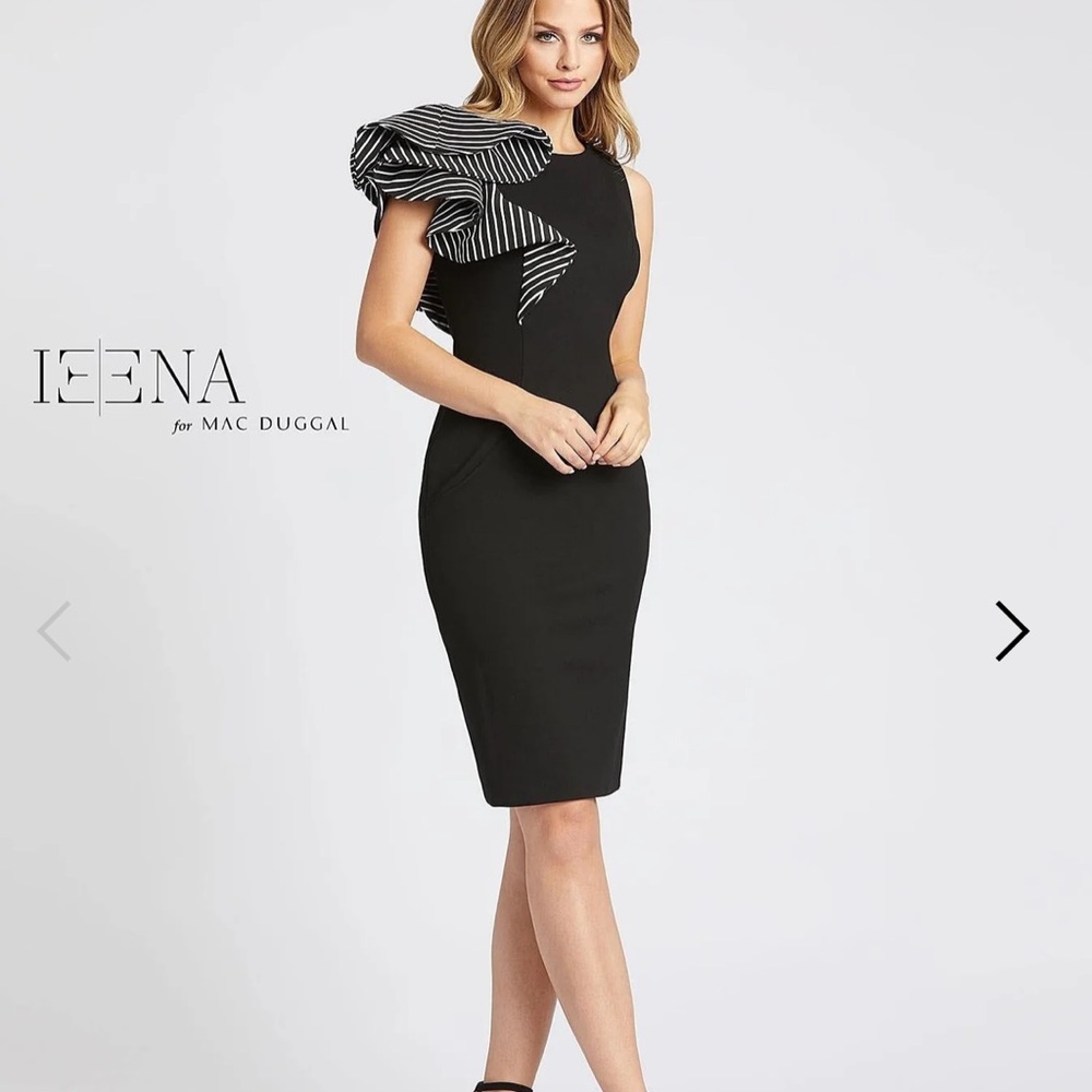 Mac Duggal Black One Shoulder Dress with Striped Detail